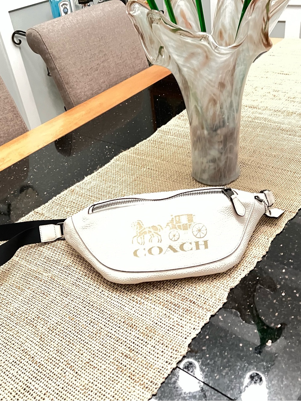 COACH Chalk White Pebble Leather Logo Crossbody Bag